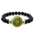 Pulsera Guardia Nacional de Ucrania con cuentas negras y logo de cabujón de vidrio - Estilo Emblema Guardia Nacional Ucrania (JY006307-4)