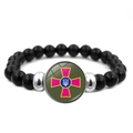 Pulsera de cuentas de obsidiana negra con colgante de emblema militar ucraniano - Estilo Cruz Rosa Emblema Fuerzas Armadas (JY006307-5)