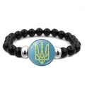 Pulsera de cuentas de ágata negra con amuleto de cristal del escudo de Ucrania - Estilo Tridente Dorado Azul Cielo (JY006307-6)