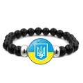 Pulsera ucraniana de cuentas negras con bandera azul-amarilla y emblema del tridente - Estilo Emblema Tridente Bandera (JY006307-7)