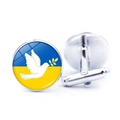 Silver cufflinks featuring Ukraine flag design and white peace dove with olive branch - Peace Dove with Olive Branch (JY006318-16)