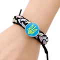 Handgemaakte zwarte Oekraïne wapenschild armband met roze en paarse glitter leer - Blauw Goud Trident Embleem Stijl (JY006316-17)
