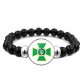 Pulsera emblema SBU Ucrania con cuentas negras pulidas y detalles plateados - Estilo Cruz Verde SBU (JY006307-9)