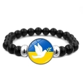 Pulsera de cuentas bandera de Ucrania con cabujón de paloma y cuentas negras - Estilo Paloma de la Paz Rama de Olivo (JY006307-16)