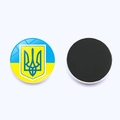Ukraine flag round crystal glass fridge magnet with golden trident coat of arms - Blue-Yellow Gold Trident Style (JY006319-11)