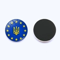 25mm Ukraine glass magnet with trident emblem and blue star design in round shape - Star Ring Center Emblem Style (JY006319-12)