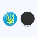 Ukraine coat of arms magnet with yellow trident on sky blue crystal glass surface - Sky Blue Background Gold Emblem Style (JY006319-17)