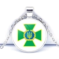 Silberne Halskette mit rundem Ukraine-Wappen-Anhänger unter Glas für Damen und Herren - Grenzschutz Emblem Stil (JY006291-9)