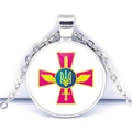 Silberne Halskette mit rundem Glasanhänger und dem Emblem der ukrainischen Luftwaffe - Luftwaffe Emblem Stil (JY006291-10)
