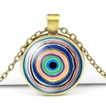 Turkish Evil Eye necklace with blue crystal glass pendant and vintage gold alloy chain - Bohemia Colorful Eye Style (JY006321-9)