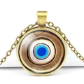 Blue Turkish evil eye necklace with round glass pendant and bronze alloy link chain - Blue White Gold Concentric Style (JY006321-10)