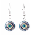 Boucles d'oreilles œil turc avec motifs colorés en verre et crochets argentés - Style Artistique Multicolore Peint à la Main (JY006330-9)