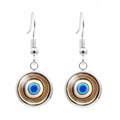 Boucles d'oreilles œil turc bleu avec crochets argentés et pendentifs ronds en verre - Style Texture Marron Doré Rayonnant (JY006330-10)