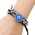 Handmade evil eye charm bracelet with colorful braided rope and adjustable black string - Dark Light Blue Sequin Woven Style (JY006349-5)