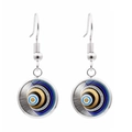 Boucles d'oreilles Œil Bleu Turc avec cabochon en verre et crochets argentés pour femme - Style Concentrique Géométrique Exotique (JY006330-11)