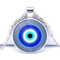 Blue glass evil eye pendant necklace with silver tone chain for classic fashion style - Watercolor Smudge Evil Eye Style (JY006323-5)