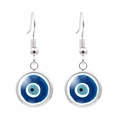 Boucles d'oreilles minimalistes œil bleu avec crochets argentés et breloques - Style Classique Anneau Mauvais Œil (JY006330-12)