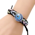 Handmade black woven Evil Eye bracelet featuring colorful glitter accents and adjustable cord - Classic Yellow Blue Eye Woven Style (JY006349-8)