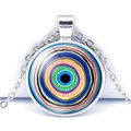 Turkish blue evil eye necklace featuring a colorful round glass pendant and silver chain - Artistic Multi-Color Mixed Evil Eye Style (JY006323-9)