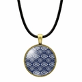 Vintage Türkische Evil Eye Halskette mit blauem Muster und Bronzerahmen für Damen - Blauer Geometrischer Matrix-Druck-Stil (JY006343-6)