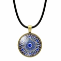 Türkische Evil Eye Mandala Kette mit bronzener Fassung und schwarzem Lederband - Mandala Geometrisches Muster-Stil (JY006343-7)