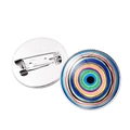 Silver Evil Eye brooch pin with colorful radial patterns and metal safety clasp - Multi-color Concentric Circle Style (Silver JY006335-9) / Silver