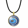 Vintage Türkische Evil Eye Halskette mit blauem Glasanhänger und schwarzer Kordel - Gold-Schwarz Verflochtener Konzentrischer Kreis-Stil (JY006343-8)