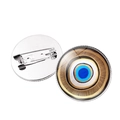 Silver evil eye brooch badge with blue circular pattern and safety pin closure - Radial Textured Eye Style (JY006335 Silver-10) / Silver
