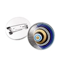 Silver Evil Eye brooch showing round geometric pattern and functional pin back closure - Geometric Art Pattern Style (JY006335 Silver-11) / Silver