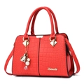 Elegant red crocodile textured tote bag for women with gold hardware and flower charm - 28/12/20 / Red