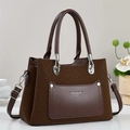 Sac à main marron foncé en tricot et cuir avec imprimé Fashion Queen et métal argenté - Taille unique / Café