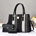 Three-piece set featuring large striped tote bag with elegant gold swan logo and clutch bag - 32*12*24 / Black