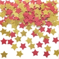 Confeti de estrellas en rojo mate y dorado brillante para decoración de mesas - Estrella Brillante Roja y Oro