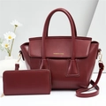 Two-piece set with burgundy tote bag and matching long zipper wallet in faux leather - Burgundy