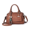 Brown vintage Boston shoulder bag in lychee texture PU leather with a green star charm - Earthy Yellow