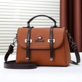 Brown litchi pattern PU leather handbag with kangaroo logo and adjustable strap - L 23cm W 9cm H 16cm Handle 8cm / Earthy Yellow