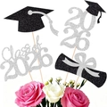 Decorazioni per torta di laurea 2026 glitter nero e argento con tocco e diplomi a set - Finito-Nero Argento