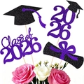 Topper per torta laurea 2026 con glitter viola e neri e design a forma di diploma - Finito-Viola Nero