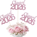 Pink glitter Class of 2026 graduation cake toppers for 2026 graduation party decor - Pink