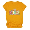 Detailed flat lay of ginger nurse t-shirt with bunny ears and Easter graphic design - S / Mustard Yellow (Graphic)