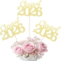 3-pack gold glitter Class of 2026 graduation cake toppers for party decoration - Gold