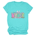 Teal Easter nurse t-shirt detailing rabbit ears, eggs, and medical icons on soft fabric - S / Deep Water Blue (Graphic)