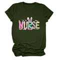 Close-up of nurse Easter T-shirt print with bunny ears and stethoscope details - S / Army Green (Graphic)