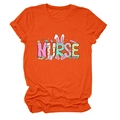 Detail of artistic Nurse text with Easter bunny ears and icons on orange t-shirt fabric - S / Orange (Graphic)