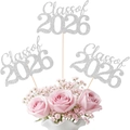 Silver glitter Class of 2026 graduation cake topper inserts for floral decorations - Silver