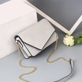 Minimalist beige crossbody envelope bag with gold chain strap and V-flap design - Gray