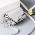 Mini light grey envelope crossbody bag with contrast stitching and golden hardware - Stitched Gray