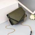 Chic dark green envelope chain bag with golden strap and Minoshi metallic logo detail - Army Green