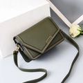 Dark green leather crossbody flap bag with triple decorative stitching and gold metal hardware - Stitched Army Green