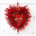 40cm heart-shaped wreath with red faux roses and small red hearts for Valentine's Day - Style E (Red Roses with Inner Heart)